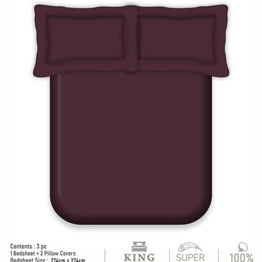 300TC - King size Solid Bedsheet Set (Wine Berry)