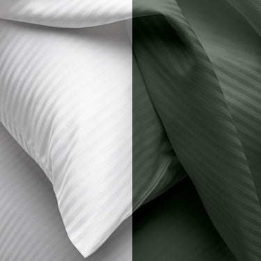 SIMPLE LIVING - 210TC SATIN STRIPE BEDSHEET SET, PACK OF 2(WHITE AND TEA GREEN)