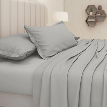 600TC Luxury 100% Pure Cotton Solid Bedsheet Set (Silver)