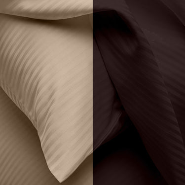 SIMPLE LIVING - 210TC SATIN STRIPE BEDSHEET SET, PACK OF 2(BISCUIT AND DARK CHOCOLATE)