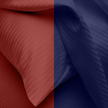 SIMPLE LIVING - 210TC SATIN STRIPE BEDSHEET SET, PACK OF 2(RED AND BLUE DARK)