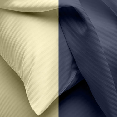 SIMPLE LIVING - 210TC SATIN STRIPE BEDSHEET SET, PACK OF 2(LEMON AND NOVA BLUE)