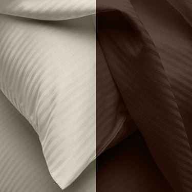 SIMPLE LIVING - 210TC SATIN STRIPE BEDSHEET SET, PACK OF 2(CREAM AND COFFEE)