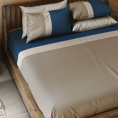 Manchester Fusion-300 TC King Size bedsheet Set  (Mocha, Blue, Brown)