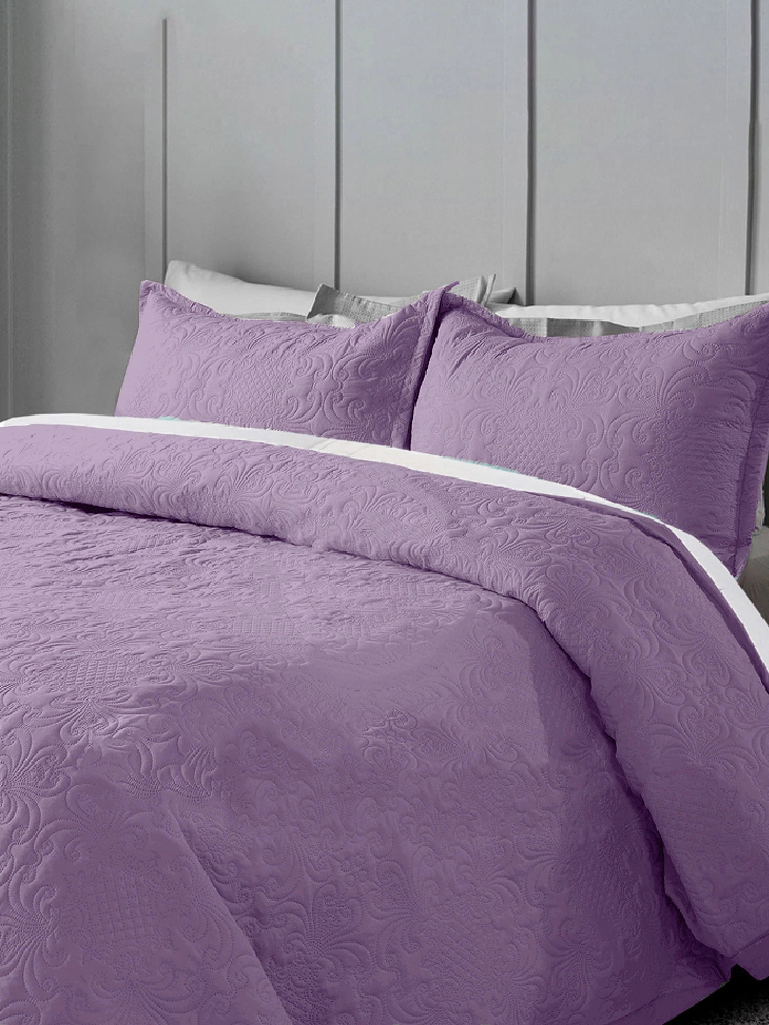 Sensation Ultrasonic Quilted  Bed Cover set (Plum)