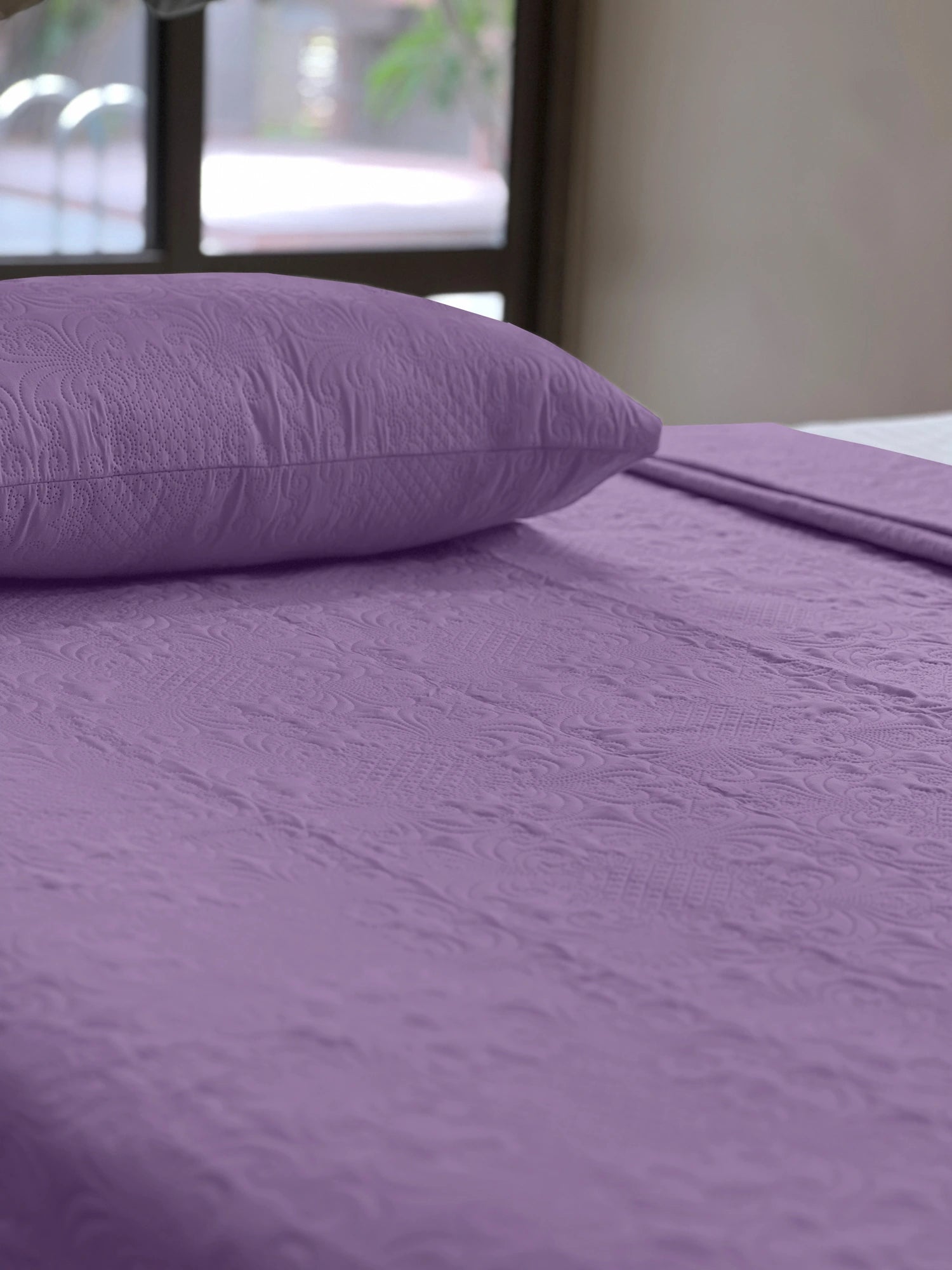 Sensation Ultrasonic Quilted  Bed Cover set (Plum)