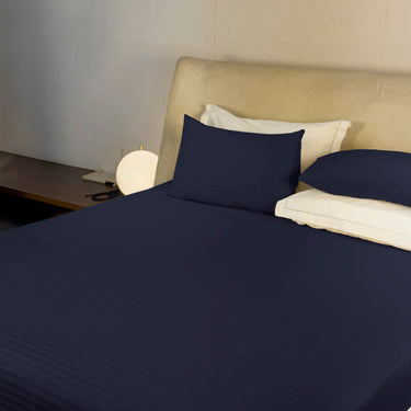 Simple Living - 210TC Satin Stripe Bedsheet Set(Navy Blue)