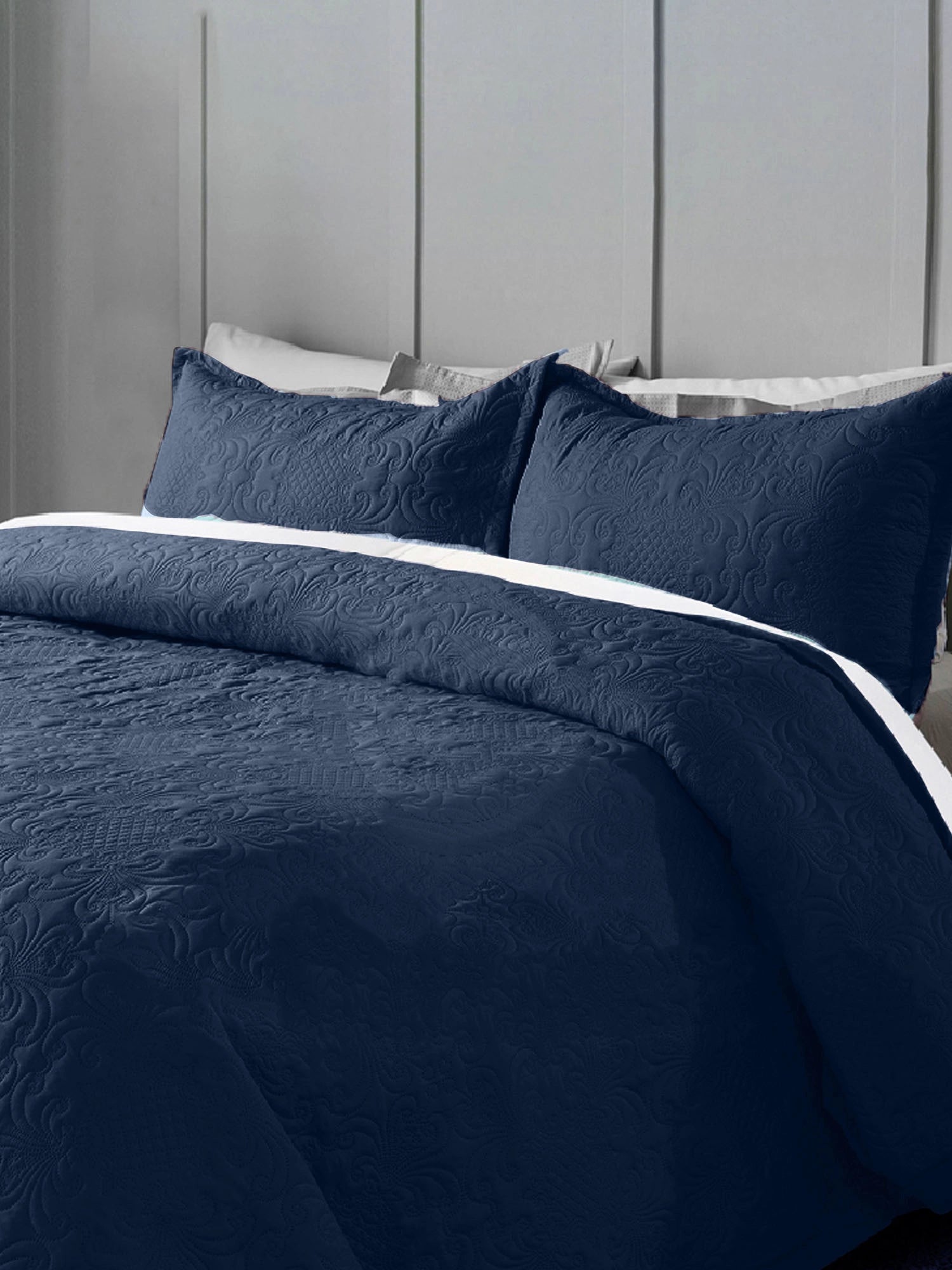 Sensation Ultrasonic Quilted  Bed Cover set (Navy)