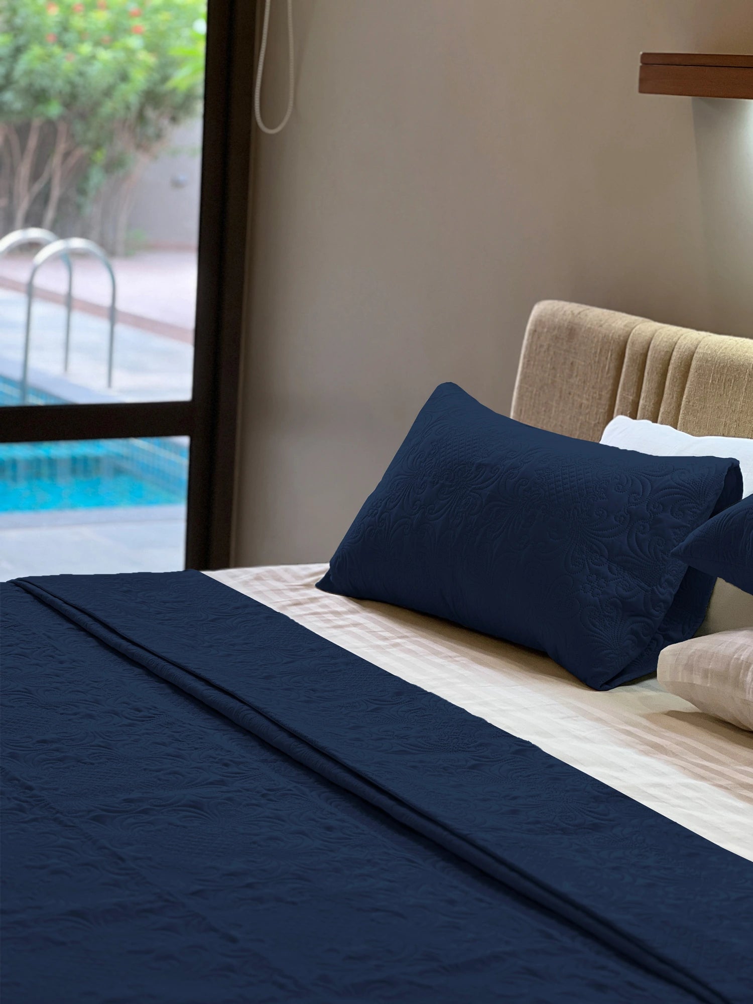 Sensation Ultrasonic Quilted  Bed Cover set (Navy)