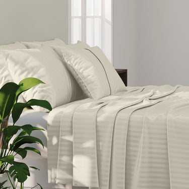 SIMPLE LIVING - 210TC SATIN STRIPE BEDSHEET SET, PACK OF 2(CREAM AND COFFEE)