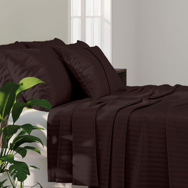 SIMPLE LIVING - 210TC SATIN STRIPE BEDSHEET SET, PACK OF 2(BISCUIT AND DARK CHOCOLATE)