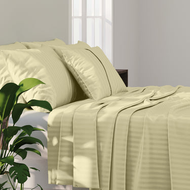 SIMPLE LIVING - 210TC SATIN STRIPE BEDSHEET SET, PACK OF 2(LEMON AND NOVA BLUE)