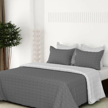 Rangriti - Multi-needle quilted, Reversible Bedcover (Grey & Silver)