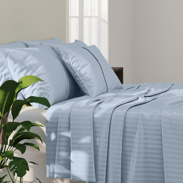 SIMPLE LIVING - 210TC SATIN STRIPE BEDSHEET SET, PACK OF 2(SKY BLUE AND NAVI BLUE)