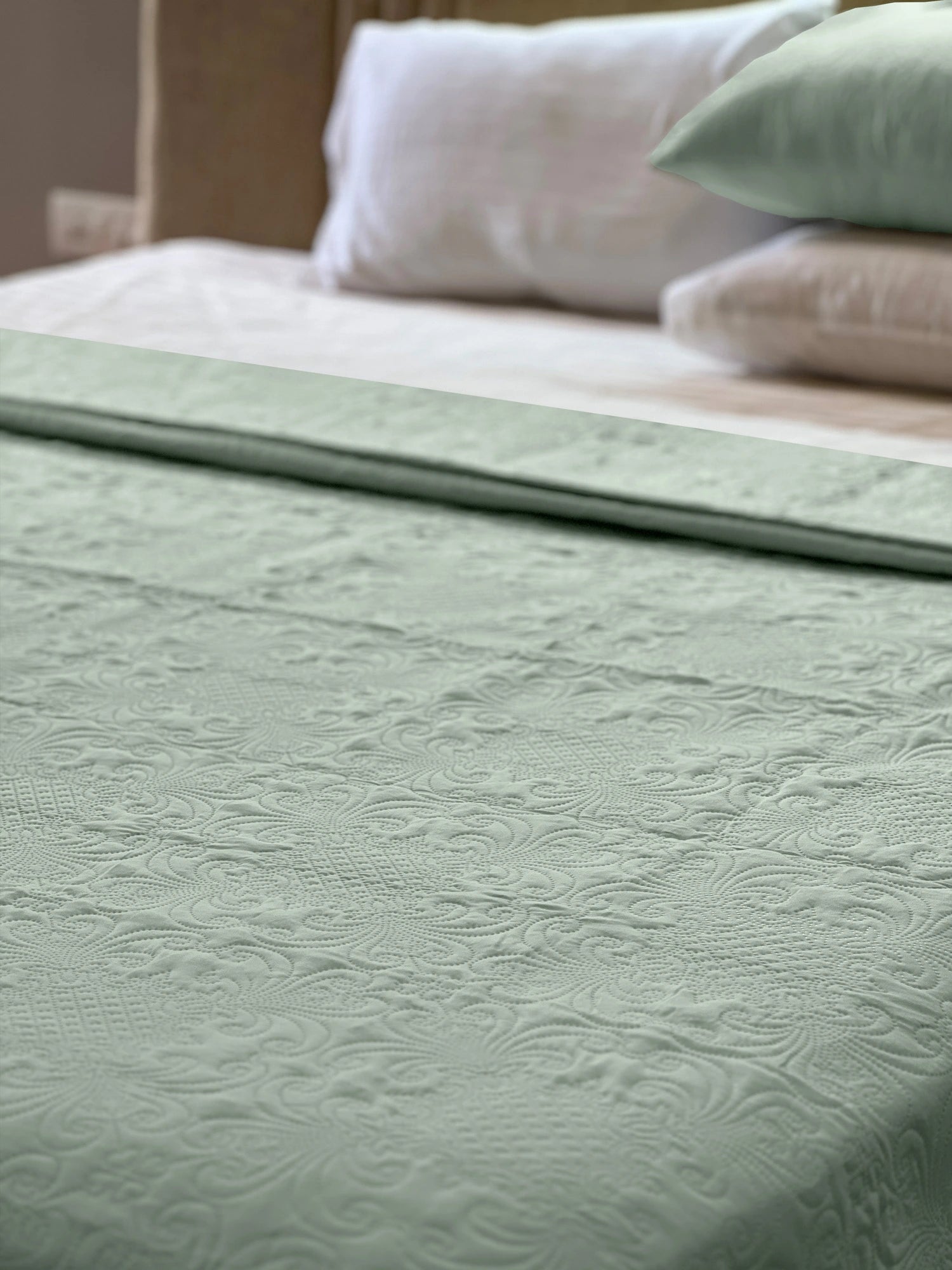 Sensation Ultrasonic Quilted  Bed Cover set (Sage Green)