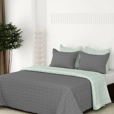 Rangriti - Multi-needle quilted, Reversible Bedcover (Grey & Pistachio)