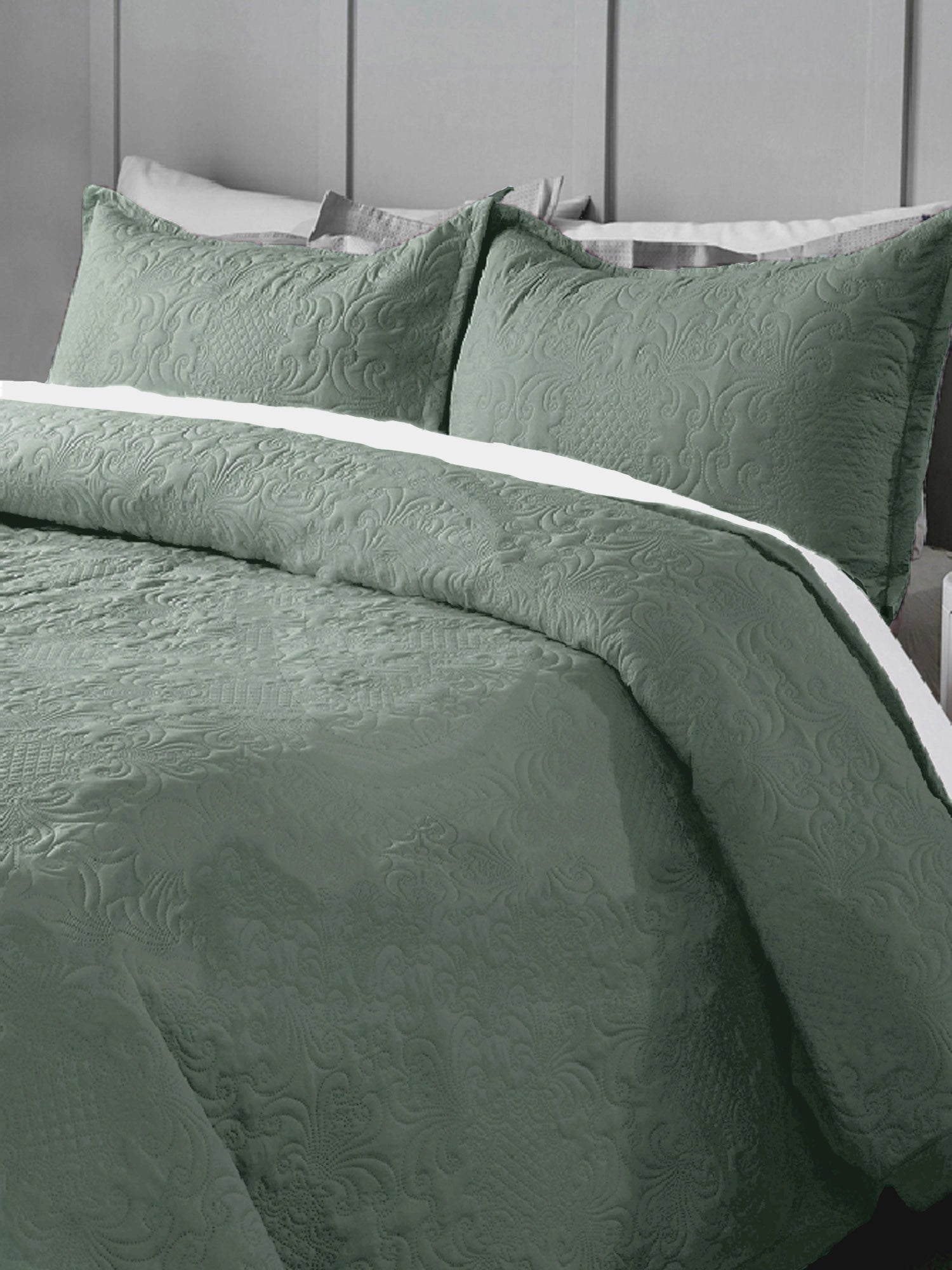 Sensation Ultrasonic Quilted  Bed Cover set (Olive Green)