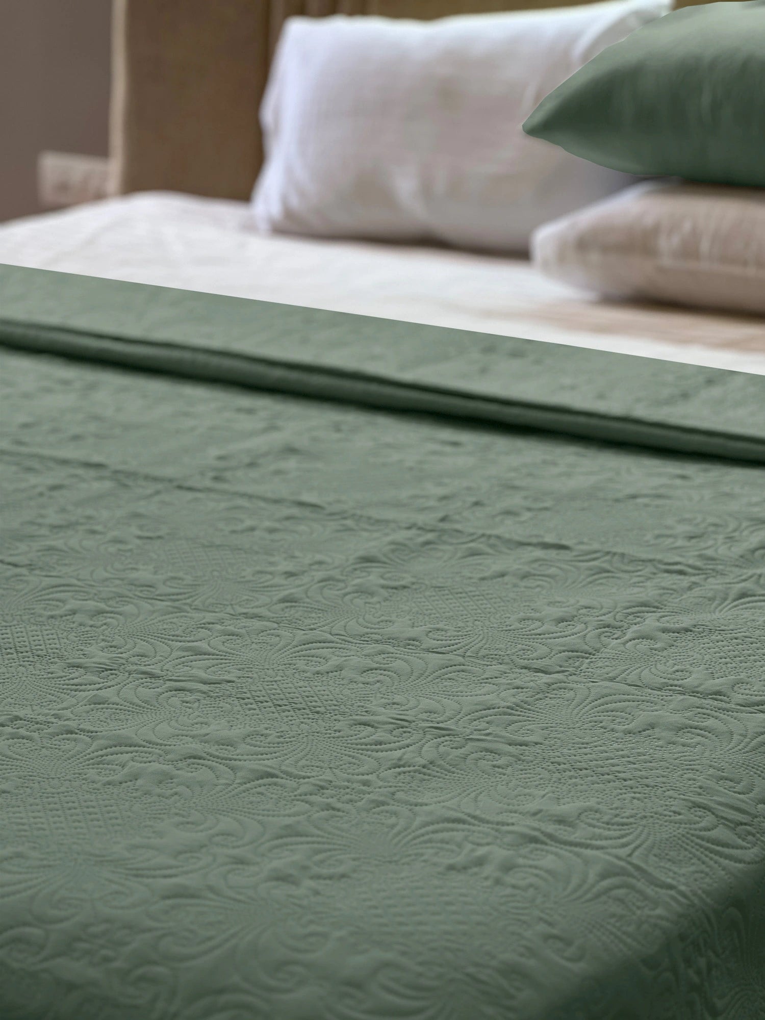 Sensation Ultrasonic Quilted  Bed Cover set (Olive Green)