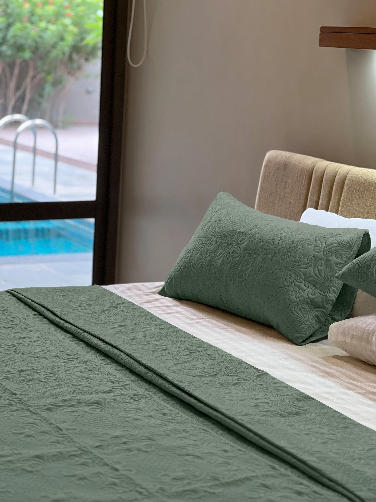 Sensation Ultrasonic Quilted  Bed Cover set (Olive Green)