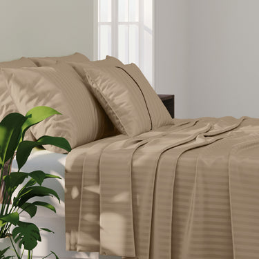 SIMPLE LIVING - 210TC SATIN STRIPE BEDSHEET SET, PACK OF 2(BISCUIT AND DARK CHOCOLATE)