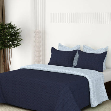 Rangriti - King Size Reversible Bedcover Set (Navy Blue & Sky Blue)