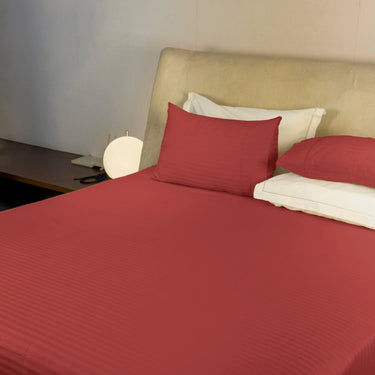 Simple Living - 210TC Satin Stripe Bedsheet Set(Red)