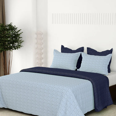 Rangriti - Multi-needle quilted, Reversible Bedcover (Sky Blue & Navy Blue)