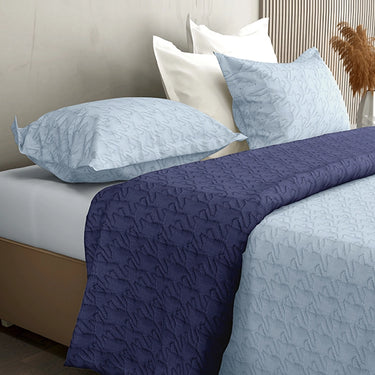 Aura Multi Needle Quilted, Reversible Bedcover (Sky Blue & Navy Blue)