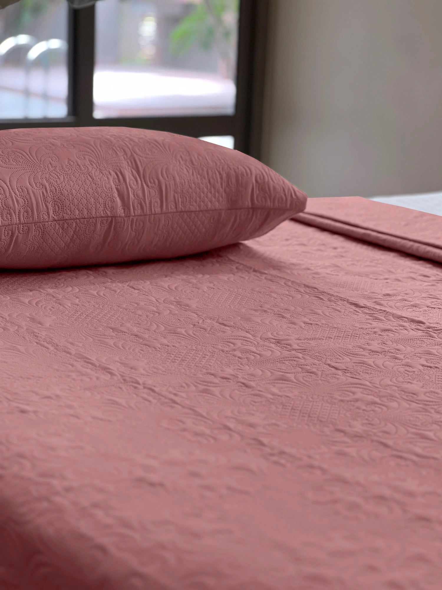 Sensation Ultrasonic Quilted  Bed Cover set (Terra Cotta)