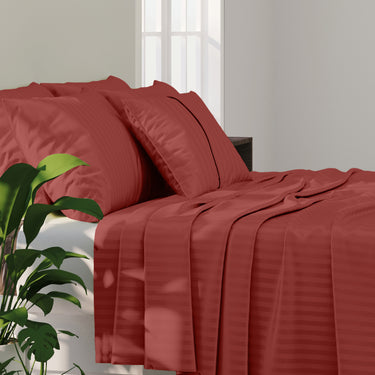 SIMPLE LIVING - 210TC SATIN STRIPE BEDSHEET SET, PACK OF 2(RED AND BLUE DARK)