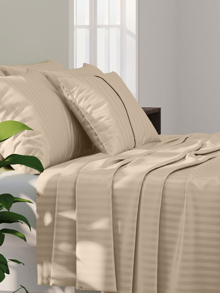 Simple Living - 210TC Satin Stripe Bedsheet Set(Beige)