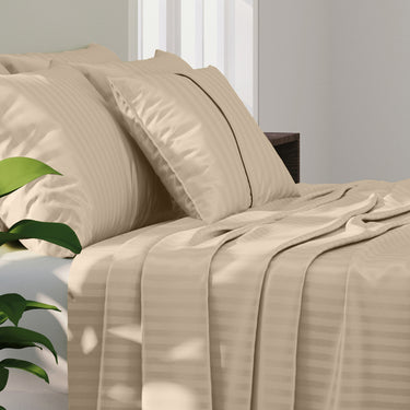 Simple Living - 210TC Satin Stripe Bedsheet Set(Beige)