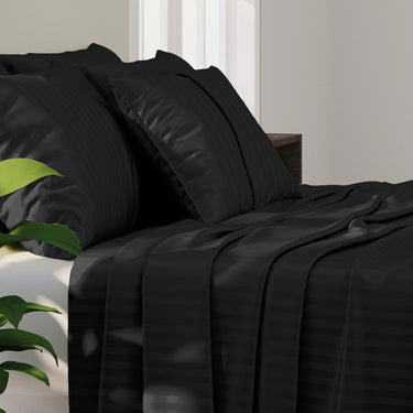 Simple Living - 210TC Satin Stripe Bedsheet Set(Black)