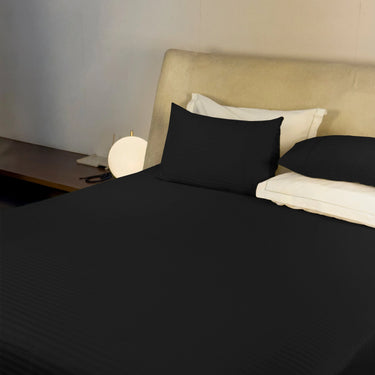 Simple Living - 210TC Satin Stripe Bedsheet Set(Black)