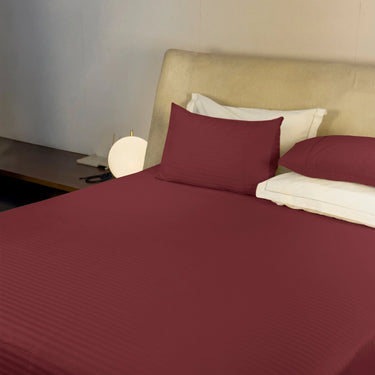 Simple Living - 210TC Satin Stripe Bedsheet Set(Cherry)