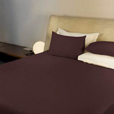 Simple Living - 210TC Satin Stripe Bedsheet Set(Dark Chocolate)