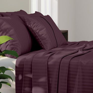 Simple Living - 210TC Satin Stripe Bedsheet Set(Maroon)