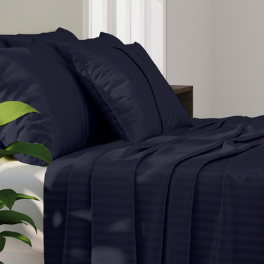 Simple Living - 210TC Satin Stripe Bedsheet Set(Navy Blue)