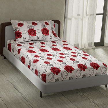 Rose Garden - 180TC 100% Cotton Bedsheet Set ( Single Bed)