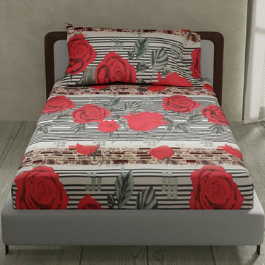 Rose Garden - 180TC 100% Cotton Bedsheet Set ( Single Bed)