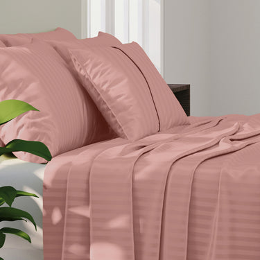 Simple Living - 210TC Satin Stripe Bedsheet Set(Rose Gold)