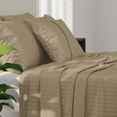 Simple Living - 210TC Satin Stripe Bedsheet Set(Sand Medium)