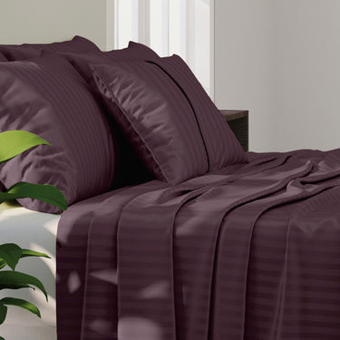 Simple Living - 210TC Satin Stripe Bedsheet Set(Dark Violet)