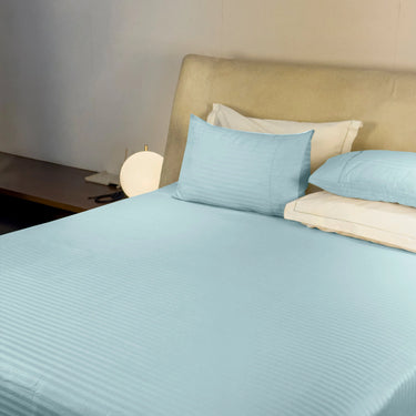 Simple Living - 210TC Satin Stripe Bedsheet Set(Water Blue)