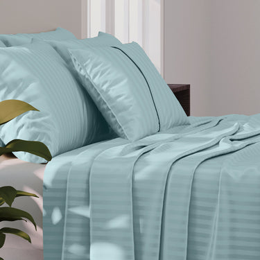 Simple Living - 210TC Satin Stripe Bedsheet Set(Water Blue)