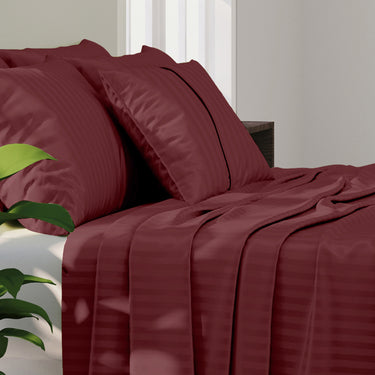 Simple Living - 210TC Satin Stripe Bedsheet Set(Cherry)