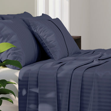 Simple Living - 210TC Satin Stripe Bedsheet Set(Nova Blue)