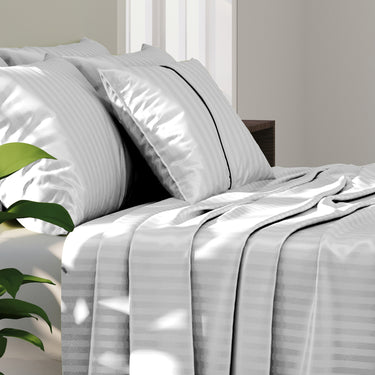 Simple Living - 210TC Satin Stripe Bedsheet Set(Super White)